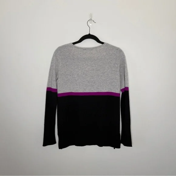 RAFFI 100% Cashmere Women Sweater ColorBlock Preppy Clueless Gray Black Magenta - Picture 7 of 12